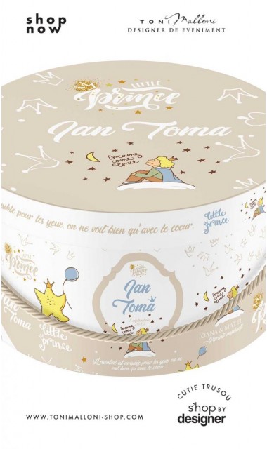 Cutie trusou botez personalizata cu Micul Print special create pentru baieti in nuante de alb bleu si crem 2